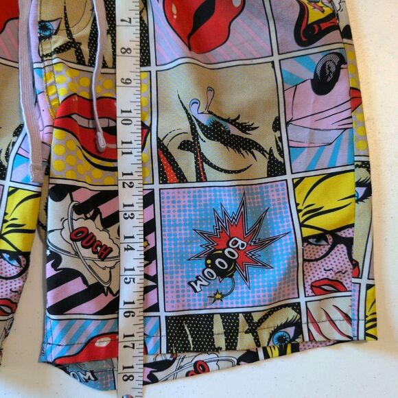Oh Snap! Board Shorts Men's Size L Comic Book Lips Retro y2k Boom Pizza Beach - Picture 6 of 7